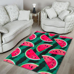Green Striped Watermelon Pattern Print Area Rug GearFrost
