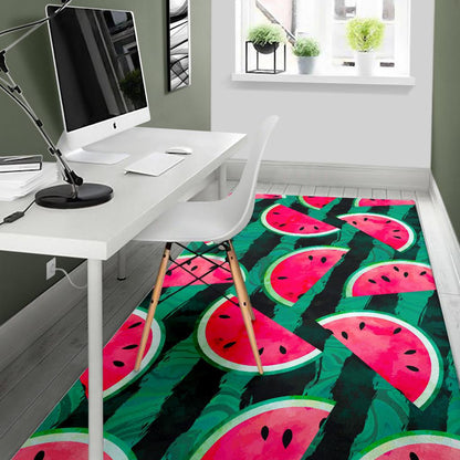 Green Striped Watermelon Pattern Print Area Rug GearFrost