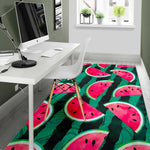 Green Striped Watermelon Pattern Print Area Rug GearFrost