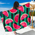 Green Striped Watermelon Pattern Print Beach Sarong Wrap