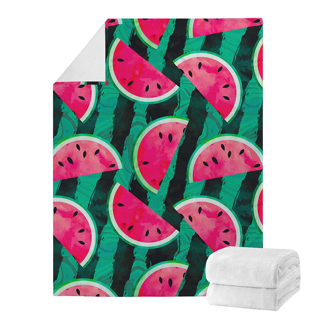 Green Striped Watermelon Pattern Print Blanket