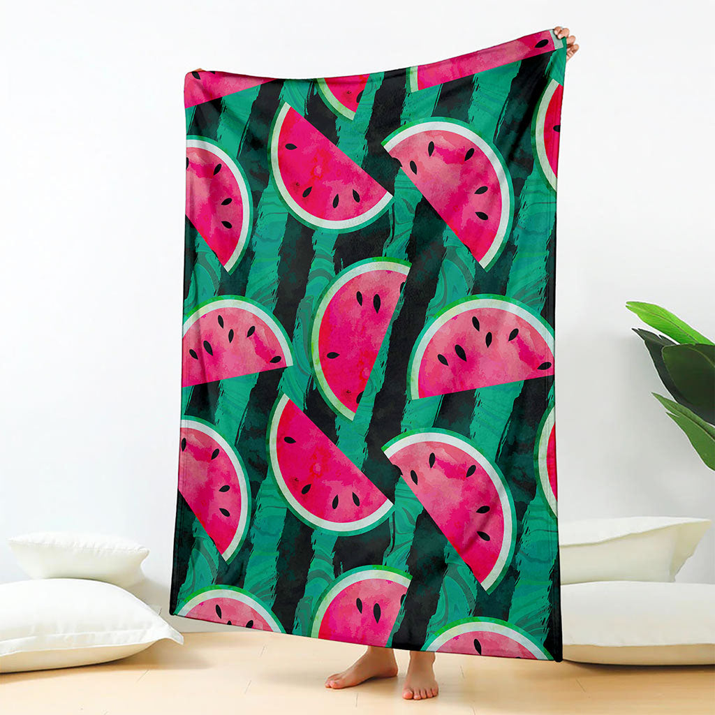 Green Striped Watermelon Pattern Print Blanket