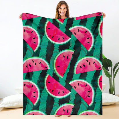 Green Striped Watermelon Pattern Print Blanket