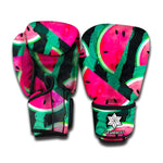 Green Striped Watermelon Pattern Print Boxing Gloves