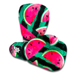 Green Striped Watermelon Pattern Print Boxing Gloves