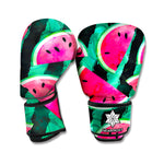 Green Striped Watermelon Pattern Print Boxing Gloves