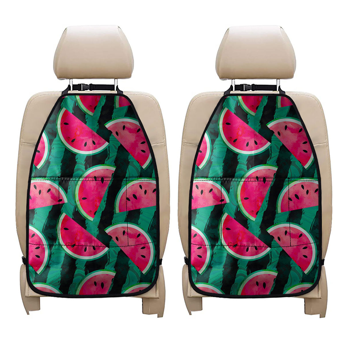 Green Striped Watermelon Pattern Print Car Seat Organizers