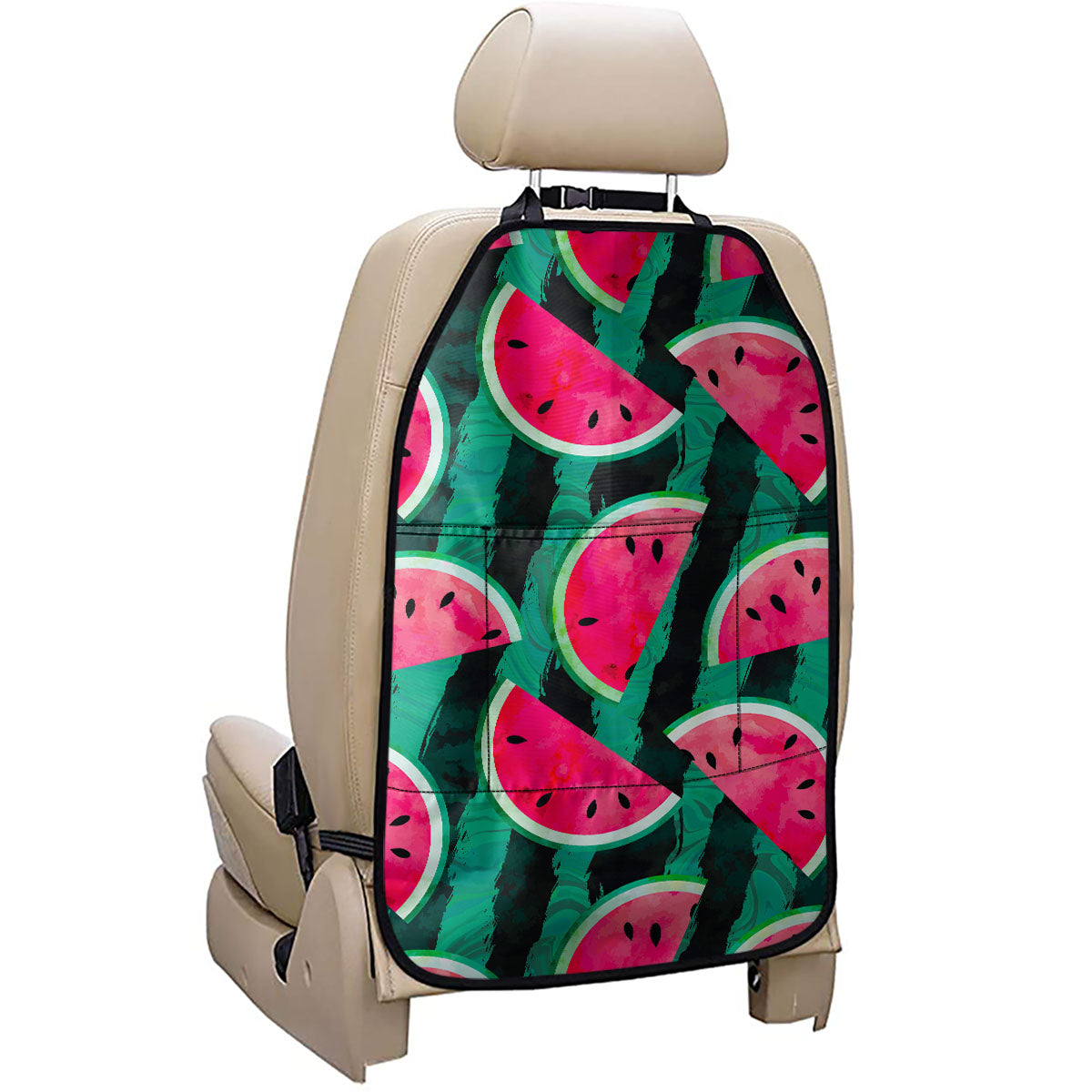 Green Striped Watermelon Pattern Print Car Seat Organizers