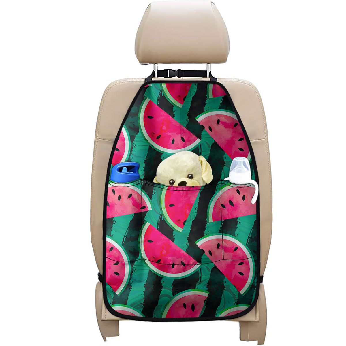 Green Striped Watermelon Pattern Print Car Seat Organizers