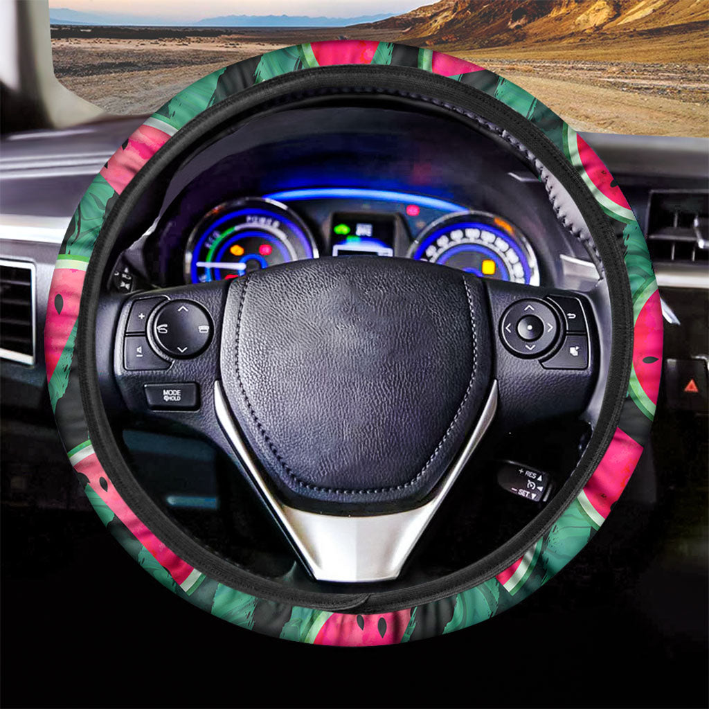 Green Striped Watermelon Pattern Print Car Steering Wheel Cover