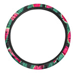Green Striped Watermelon Pattern Print Car Steering Wheel Cover