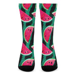 Green Striped Watermelon Pattern Print Crew Socks