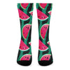 Green Striped Watermelon Pattern Print Crew Socks