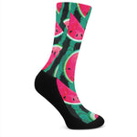 Green Striped Watermelon Pattern Print Crew Socks