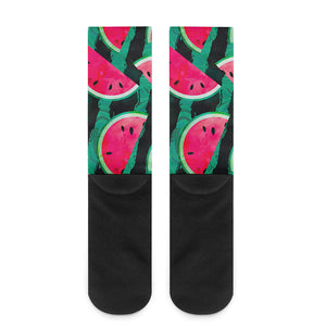 Green Striped Watermelon Pattern Print Crew Socks