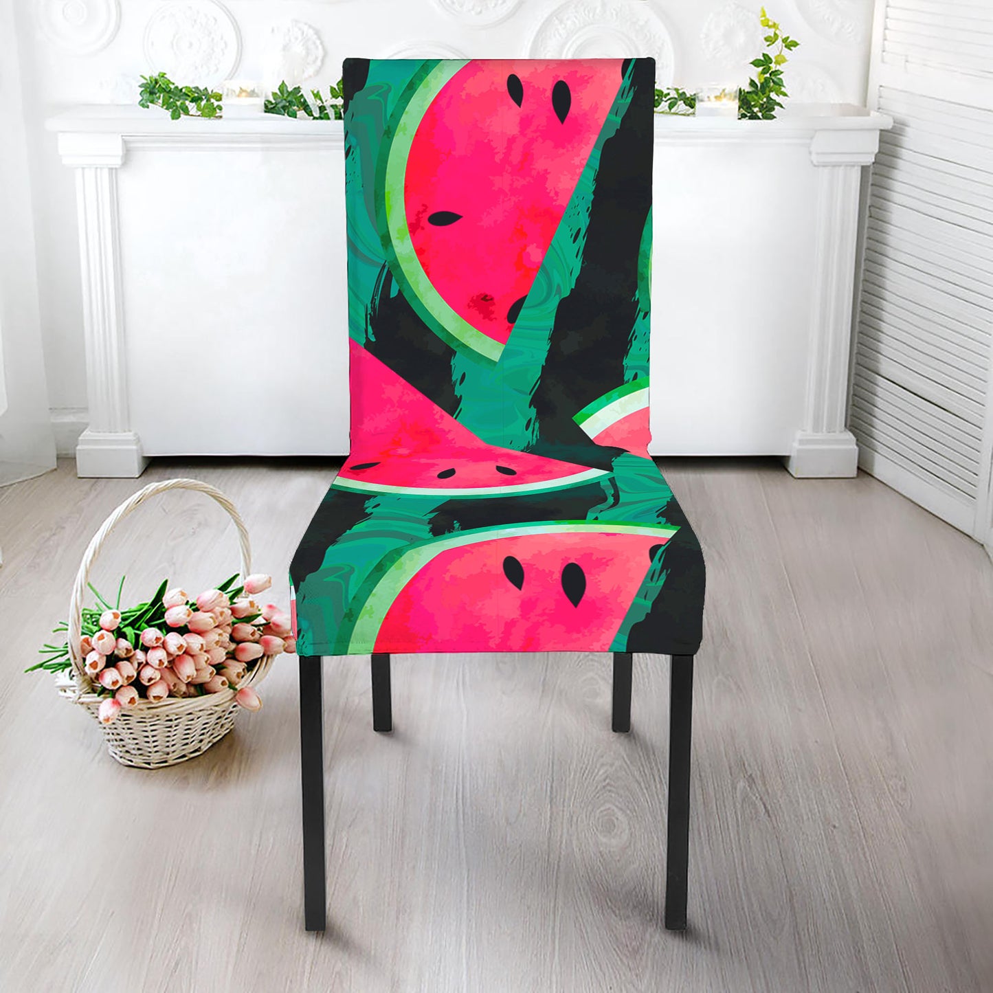 Green Striped Watermelon Pattern Print Dining Chair Slipcover