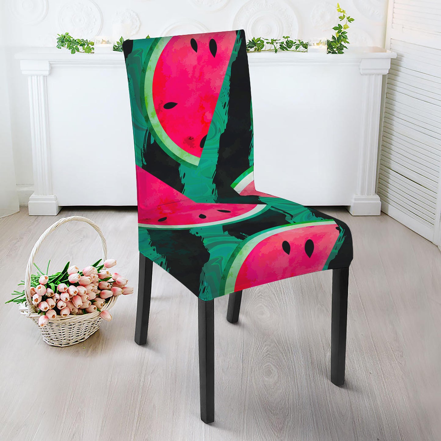 Green Striped Watermelon Pattern Print Dining Chair Slipcover