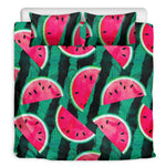 Green Striped Watermelon Pattern Print Duvet Cover Bedding Set