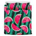 Green Striped Watermelon Pattern Print Duvet Cover Bedding Set