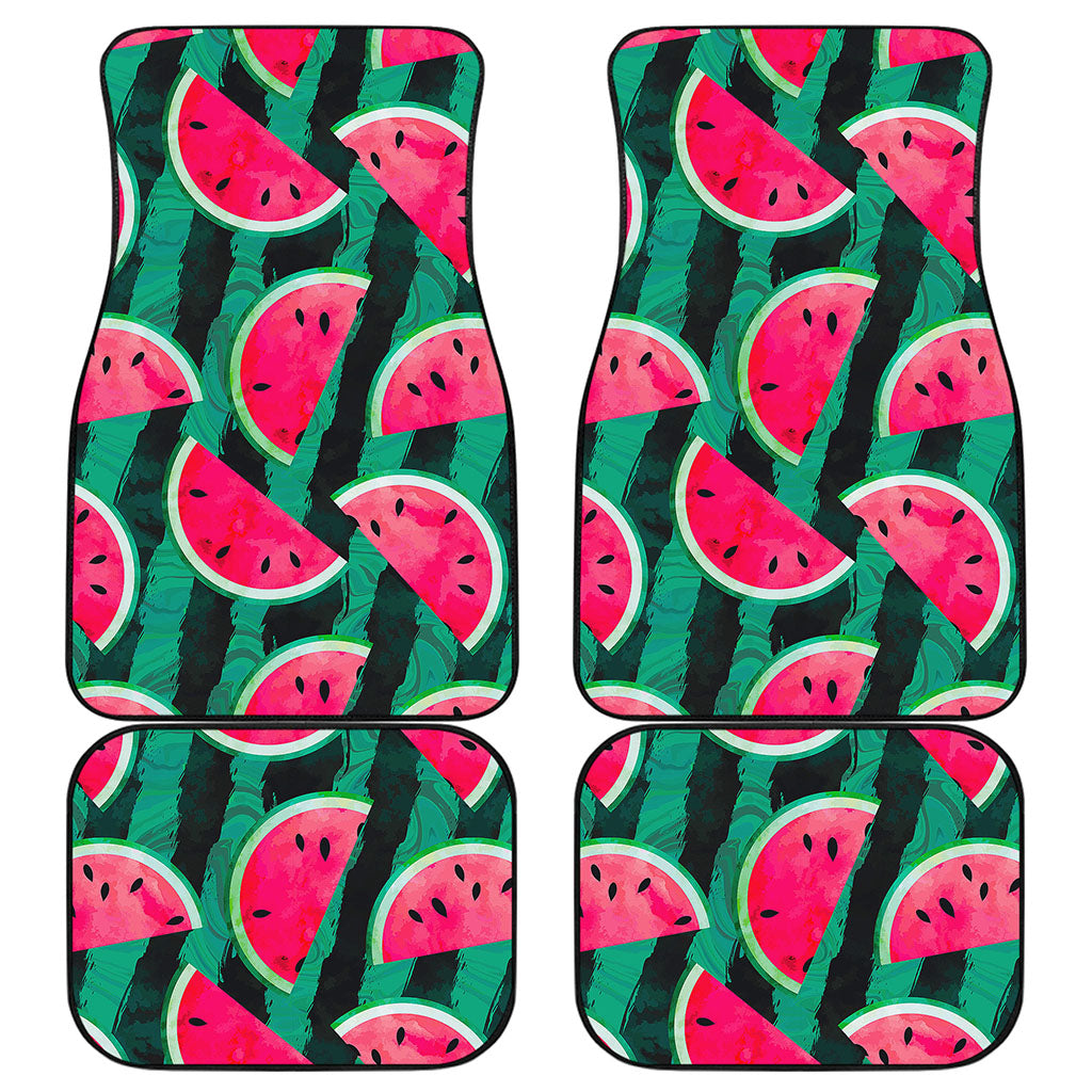 Green Striped Watermelon Pattern Print Front and Back Car Floor Mats