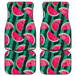 Green Striped Watermelon Pattern Print Front and Back Car Floor Mats