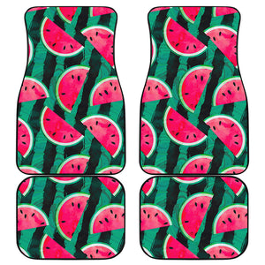 Green Striped Watermelon Pattern Print Front and Back Car Floor Mats