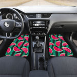 Green Striped Watermelon Pattern Print Front and Back Car Floor Mats