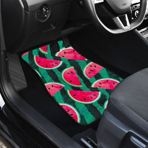 Green Striped Watermelon Pattern Print Front and Back Car Floor Mats