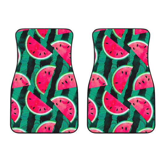 Green Striped Watermelon Pattern Print Front Car Floor Mats