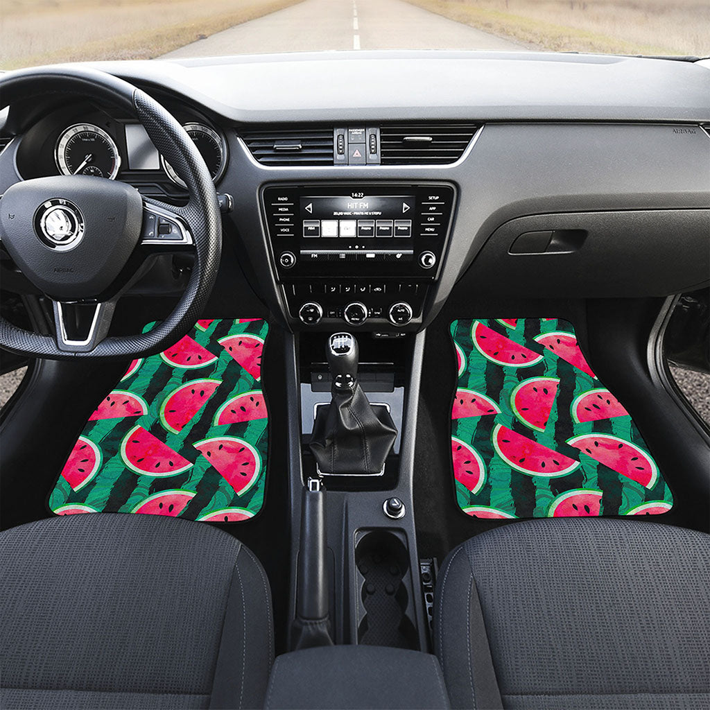 Green Striped Watermelon Pattern Print Front Car Floor Mats