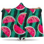 Green Striped Watermelon Pattern Print Hooded Blanket