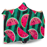 Green Striped Watermelon Pattern Print Hooded Blanket