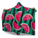 Green Striped Watermelon Pattern Print Hooded Blanket