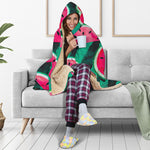 Green Striped Watermelon Pattern Print Hooded Blanket