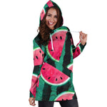 Green Striped Watermelon Pattern Print Hoodie Dress GearFrost
