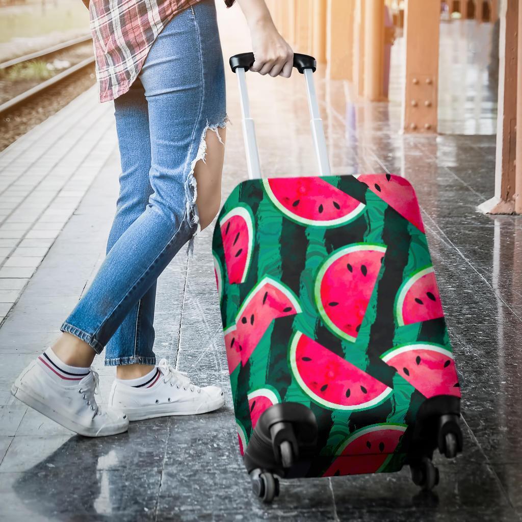 Green Striped Watermelon Pattern Print Luggage Cover GearFrost