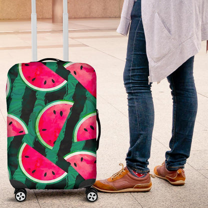 Green Striped Watermelon Pattern Print Luggage Cover GearFrost