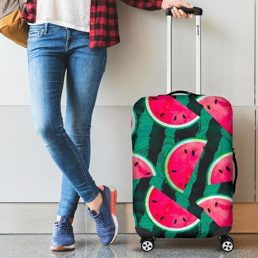 Green Striped Watermelon Pattern Print Luggage Cover GearFrost