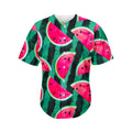 Green Striped Watermelon Pattern Print Men's Baseball Jersey