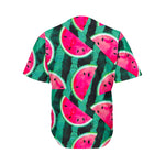 Green Striped Watermelon Pattern Print Men's Baseball Jersey