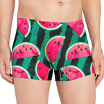 Green Striped Watermelon Pattern Print Men's Boxer Briefs
