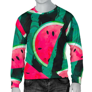 Green Striped Watermelon Pattern Print Men's Crewneck Sweatshirt GearFrost