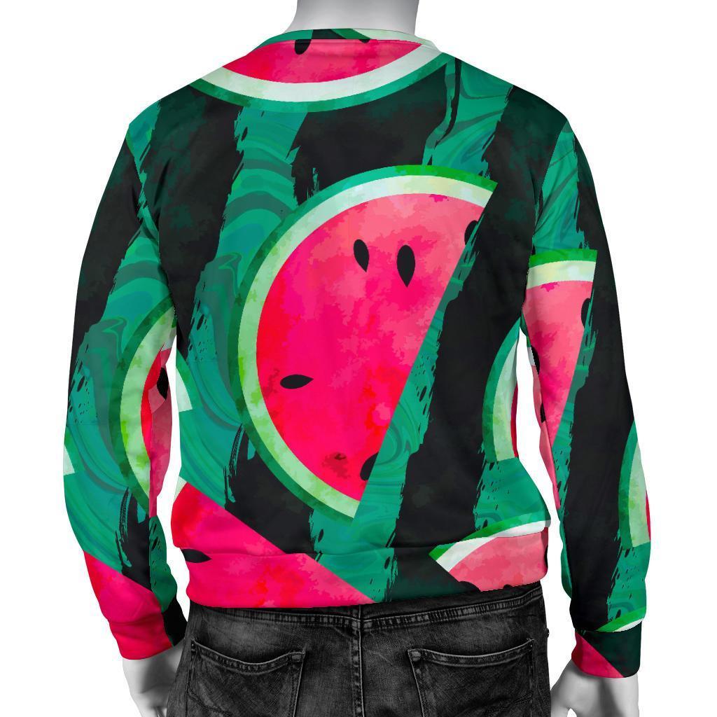 Green Striped Watermelon Pattern Print Men's Crewneck Sweatshirt GearFrost