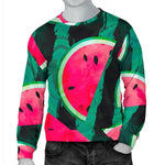 Green Striped Watermelon Pattern Print Men's Crewneck Sweatshirt GearFrost