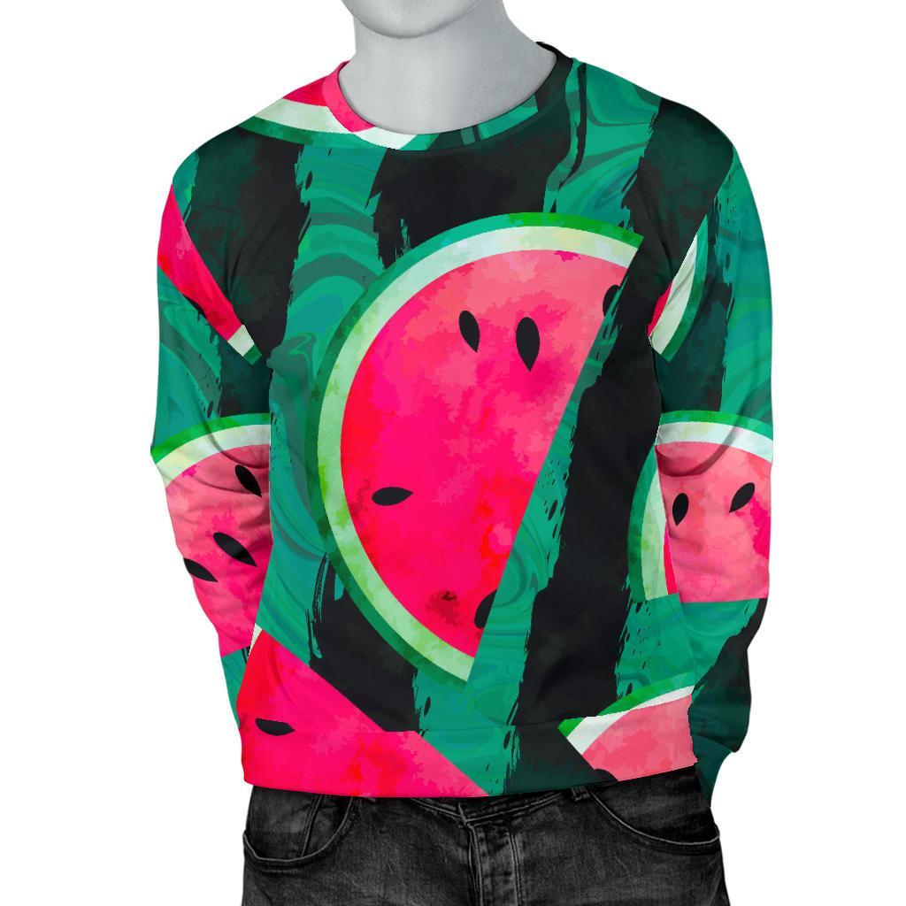 Green Striped Watermelon Pattern Print Men's Crewneck Sweatshirt GearFrost