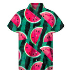 Green Striped Watermelon Pattern Print Men's Short Sleeve Shirt