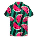 Green Striped Watermelon Pattern Print Men's Short Sleeve Shirt