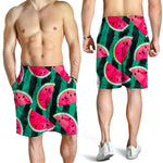 Green Striped Watermelon Pattern Print Men's Shorts