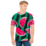 Green Striped Watermelon Pattern Print Men's T-Shirt
