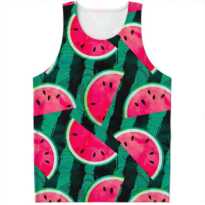Green Striped Watermelon Pattern Print Men's Tank Top